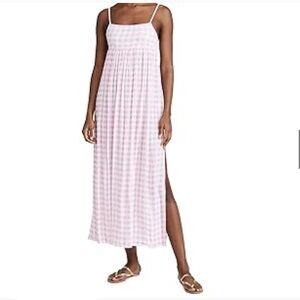 Playa Lucila Pink Check Maxi Slip Dress Smocked Elastic Back Straps Size XS